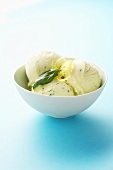 Basil ice cream in a bowl