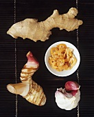 Garlic, galangal, ginger, dried shrimps