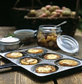 Potato cakes on a baking tray