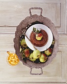 Chocolate pudding with apple compote