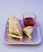 Tomato, mozzarella and basil sandwich