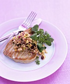Fried tuna with fennel and pistachio salad