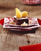 Chocolate brownie with poached pears