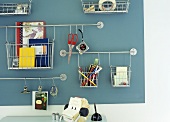 Wall-mounted baskets for storing office supplies