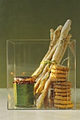 Parsley pesto, rosemary grissini, cheese and walnut biscuits