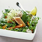 Rocket and vegetable salad with seafood