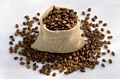 Sack of roasted coffee beans