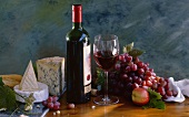 Red wine with cheese and fruit