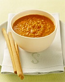 Red lentil soup with grissini