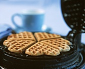 Cinnamon waffles in a waffle iron