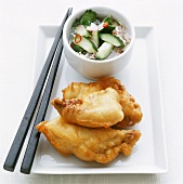 Fish in batter with cucumber sauce
