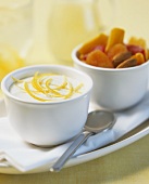 Fruit and nuts with a lemon dipping cream