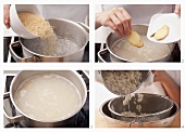 Rice being cooked in water