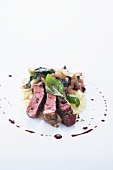 Entrecote with stockfish cream, chard and sour cherries