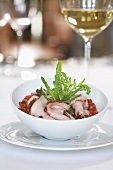 Saddle of veal with tuna cream, tomatoes and capers