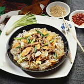 Beef & vegetable stir-fry with sesame seeds & glass noodles