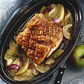 Danish roast pork with crackling, apples and onions