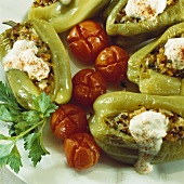 Stuffed green peppers with vegetarian filling