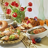 Easter buffet: liver pâté, egg & salmon canapés, bread plait
