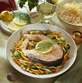 Salmon cutlet on bed of vegetables