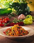 Paprika rice with green beans