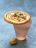 Apple tartlet with Fourme d`Ambert cheese and walnuts
