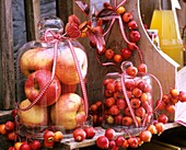 Apples in a jar, apple garland and apple wreath