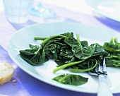 Blanched spinach leaves