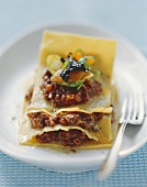 Open venison lasagne with Brussels sprouts & black chanterelles
