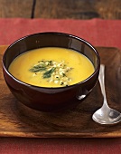 Butternut squash soup with toasted sweetcorn and sage