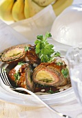Beef roulades with banana filling