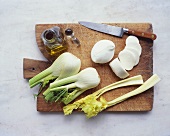 Fennel bulbs, mozzarella and celery, olive oil (for salad)