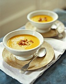 Cream of pumpkin soup with smoked bacon
