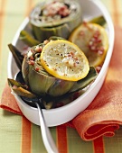 Marinated artichokes with bacon and lemon