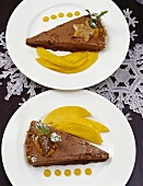 Chocolate parfait with nut brittle and fresh mango