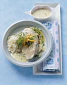 Haddock with mustard and dill cream sauce