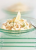 Crayfish risotto on a glass plate