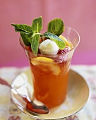 Fruit cocktail with lemon sorbet and mint