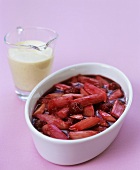 Rhubarb and raspberry compote with vanilla custard