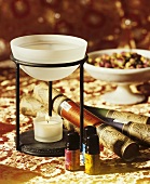 Aroma lamp, various aromatic oils and incense sticks