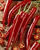 Red chillies, whole and sliced