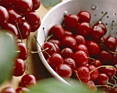 Ripe cherries in colander