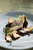 Fried catfish with ceps and beetroot vinaigrette