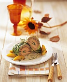 Savoy cabbage roulade with salmon trout and dill