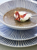 Mushroom cream soup with sour cream and bacon
