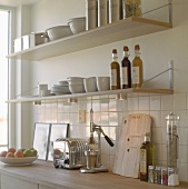 View of kitchen shelves and units