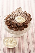 Rum and chocolate waffles with peach quark