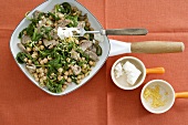 Chick-pea ragout with lamb, spinach and sheep's cheese