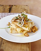Crêpes with mushrooms and sprouts