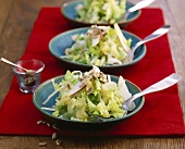 Endive salad with apple slices and potato dressing